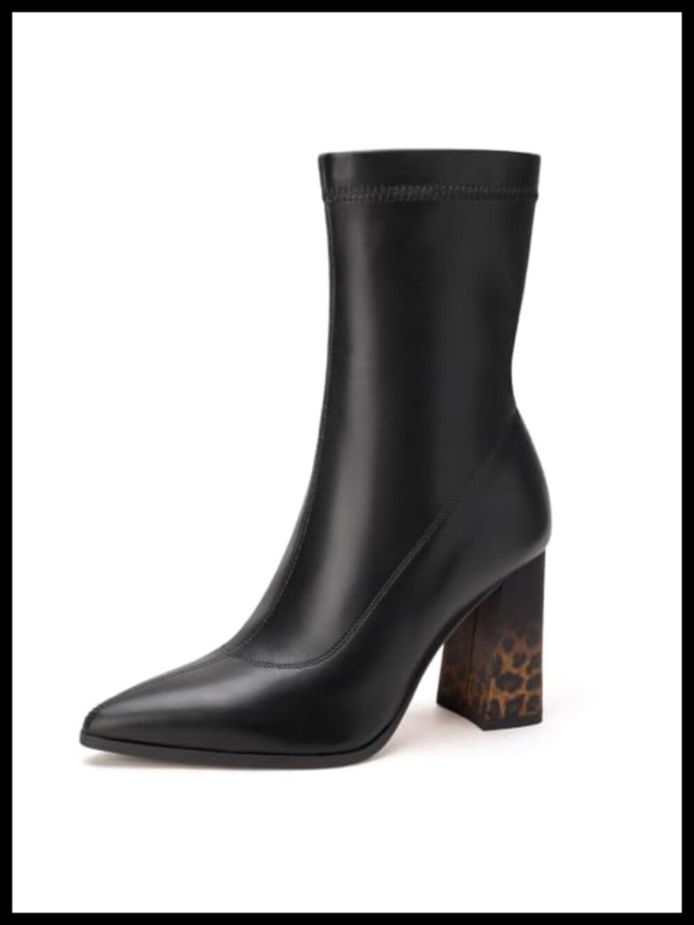 Pointed Toe Block Heel Ankle Boots Faux Leather Dress Booties